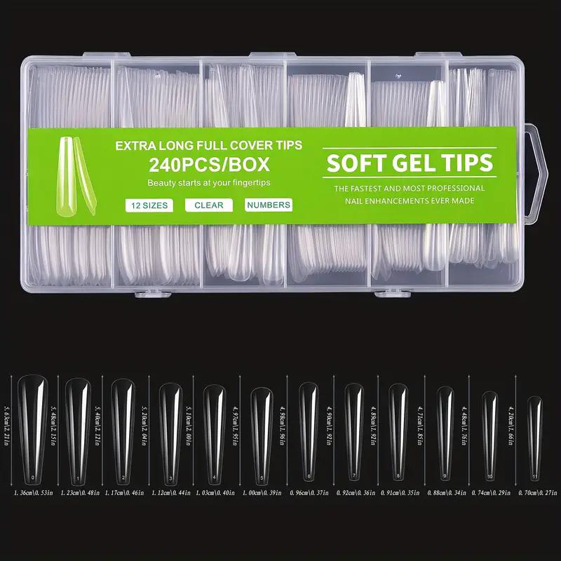 

240pcs Boxed Ballet Transparent Extra Long Nail Tips Soft False Nails Extension Press On Nails 12 Sizes For DIY Nail Salon