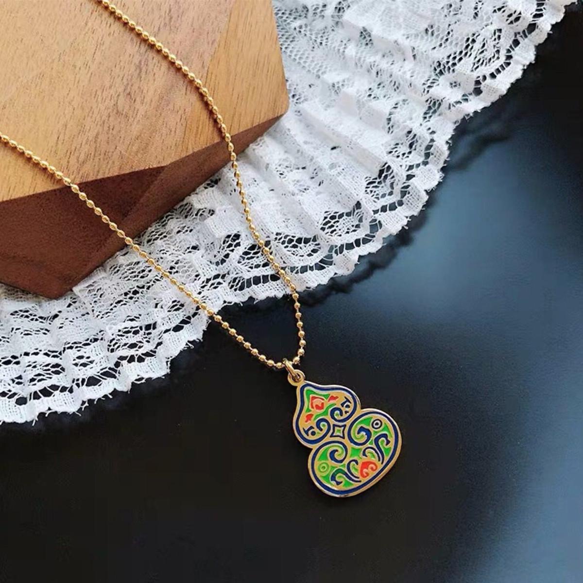 

Титановая сталь не выцветает, длинное ожерелье в стиле ретро с цветной глазурью в виде тыквы Фулу, цепочка для свитера золотой