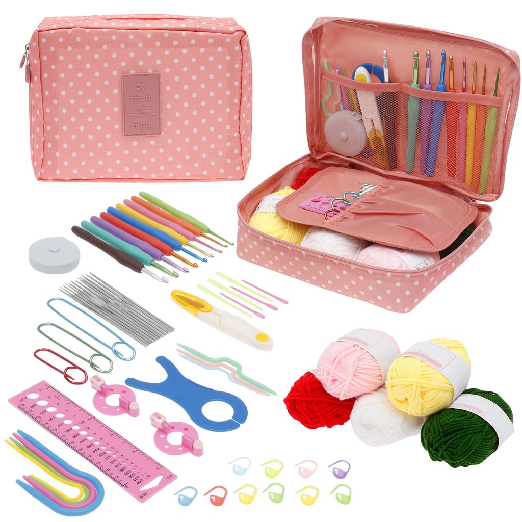 Zestaw do szydełkowania 58 szt. dla początkujących Przenośny zestaw startowy do dziergania z kolorową włóczką Szydełka Etui do przechowywania dla dzieci i dorosłych