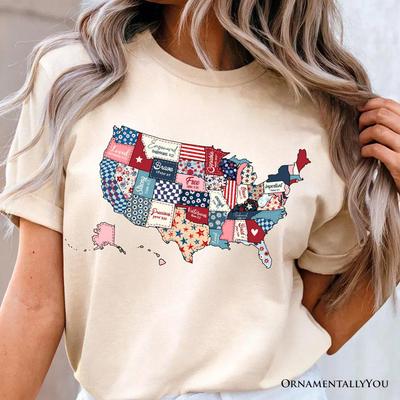 Patriotic Patchwork USA T-and Kids Tshirt, Quilted Map Tee for Americana Fans