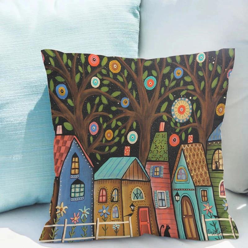 Retro Rural Color Cities Pillows Cushions 40x40 Car Double-sided Printing Room Decor Sofa Pillow Cover Cushion Short Plush Couch