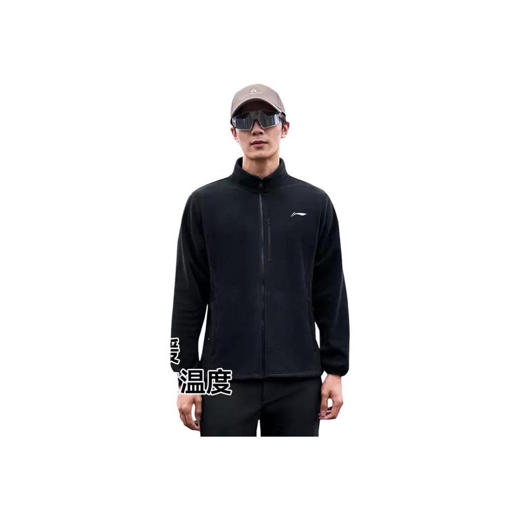 Li-Ning Comfortable Casual Minimalist Stand Collar Zipper Fleece Jacket Men jackets Black AENUN001-1
