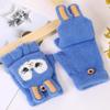 Winter Cartoon Rabbit Kids' Convertible Fingerless Fleece-Lined Gloves for Warmth and Writing.