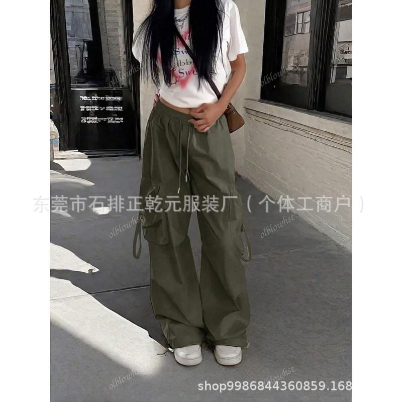 Womens Casual Straight Leg Pants Washed Cotton Loose Fit Streetwear Trousers