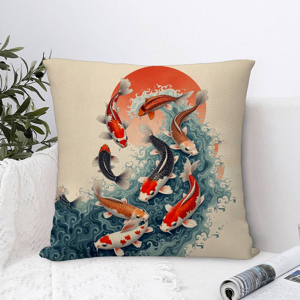 Carp illustration Pillow Case Sofa Decorative Home Double-sided Print Plush Square Throw Pillow Covers Cushion Decor Cover
