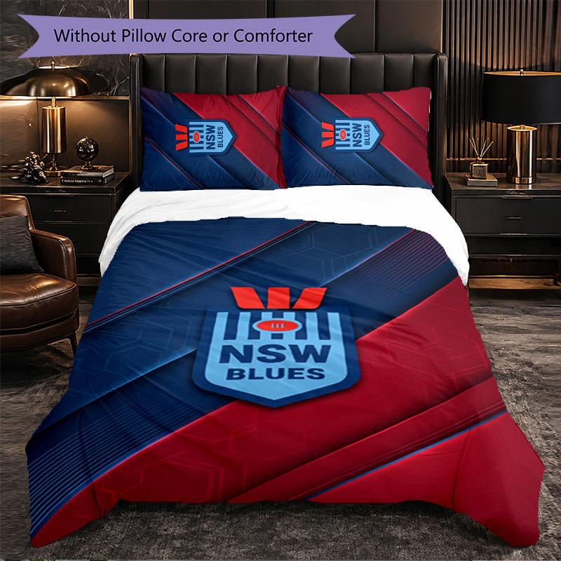 NSW Blues Pattern Microfiber 3Pcs Bedding Set Decor Duvet Cover Set For Bedroom Home Use