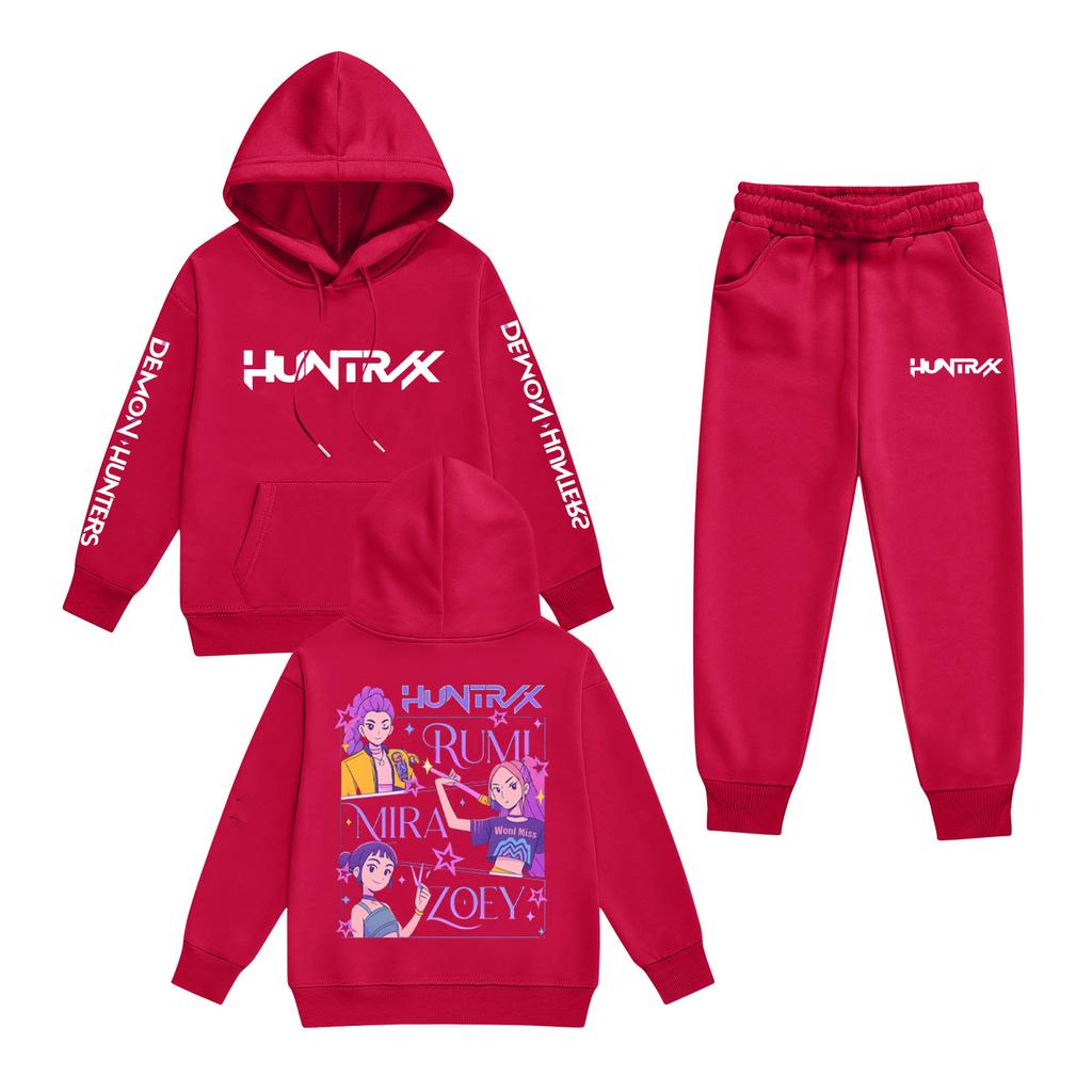 Kids' Long Sleeve Loose Pullover Letter Print Drawstring Hooded Sweatshirt Sweatpants Set