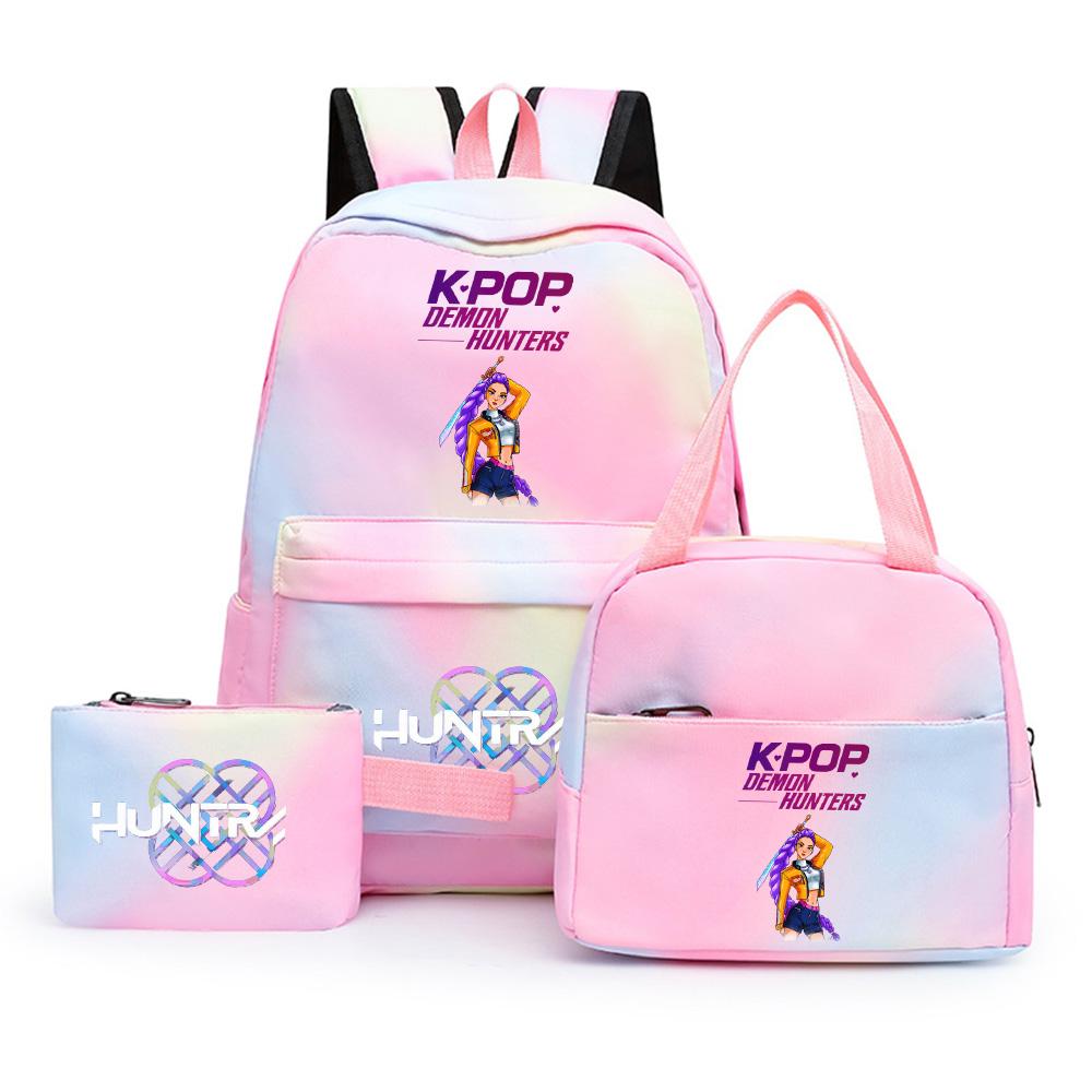 3Pcs/set Anime Cartoon Kpop Printed Backpack with Lunch Bag Pengcil Case for Teenager Girl Boy Bookbag Large Capacity Travel Bag