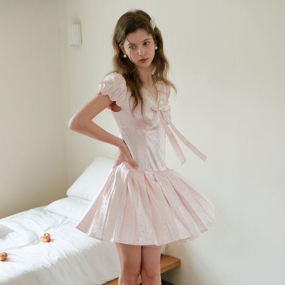 Ceme Adu Cest_Satin Polka Dot Pleated Dress
