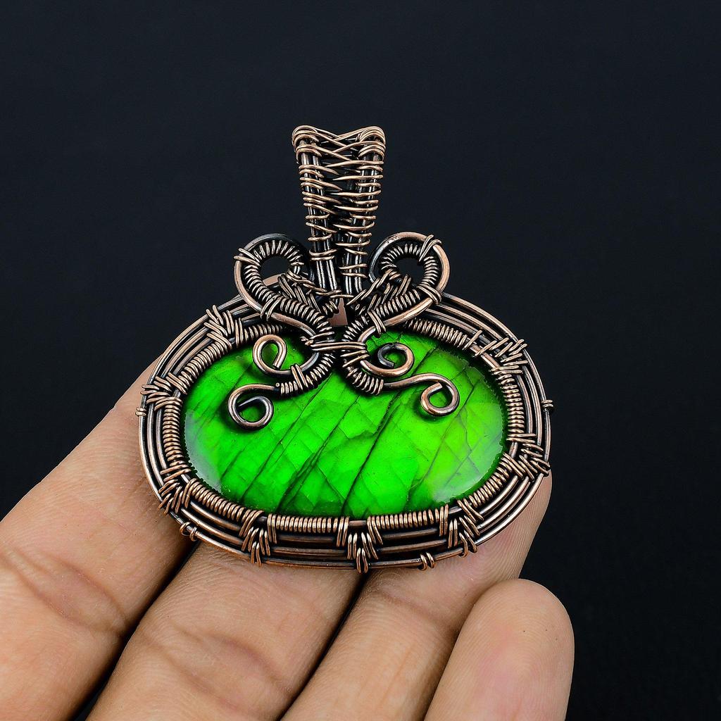 Green Flash Labradorite Pendant Gemstone Jewelry, 999 Copper Wire Wrapped Pendant, Handmade Jewelry Birthstone Pendant, Gift For Him