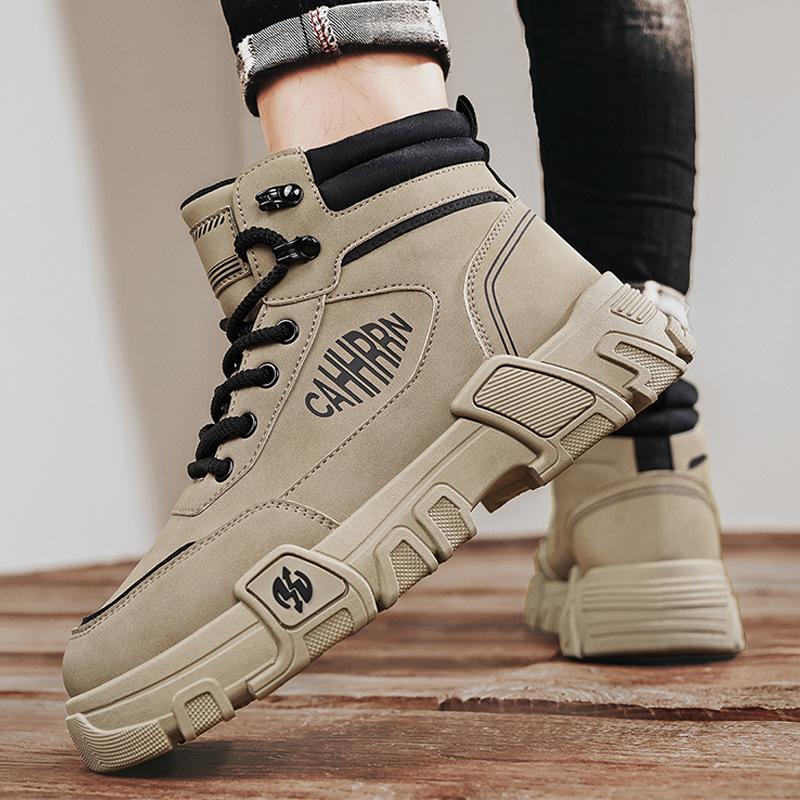 Leather Autumn and Winter New Rhubarb High-top Martin Boots Fashion Trend Outdoor Travel Sports Versatile Height Increase Men's Shoes