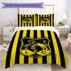 LFC Lourosa 3Pcs Bedding Set Black Yellow Vertical Stripe Lion Badge Print Duvet Cover 2 Pillowcases Football Fan Bedding