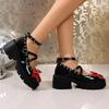 Mode Neue Damen Mary Jane Schuhe für Damen Knöchelriemen Lolita Schuhe Plateau Leder Schleifen Punk Gothic Klobige Absatz-Sneakers Femme