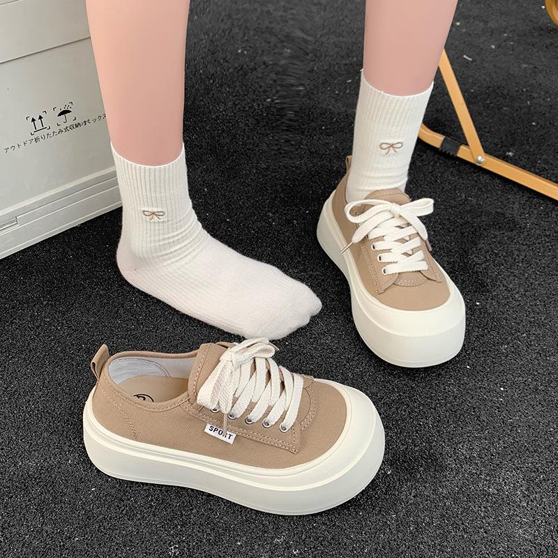 Canvas shoes women's 2025 new summer popular big head shoes thin thick sole heightening sports casual black board shoes