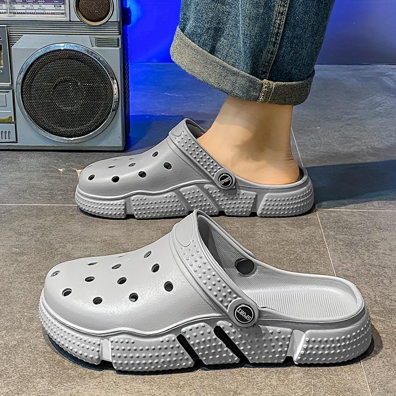 Plus Size Men's Solid Colour Hollow Out Clogs, Comfy Non Slip Durable Soft Sole EVA Slippers for Men's Indoor Outdoor Activities
