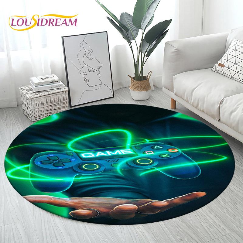 3D Cartoon Gamer Game Controller Area Rug Large,Round Carpet Rug for Living Room Bedroom Sofa Decor,Kid Play Non-slip Floor Mat