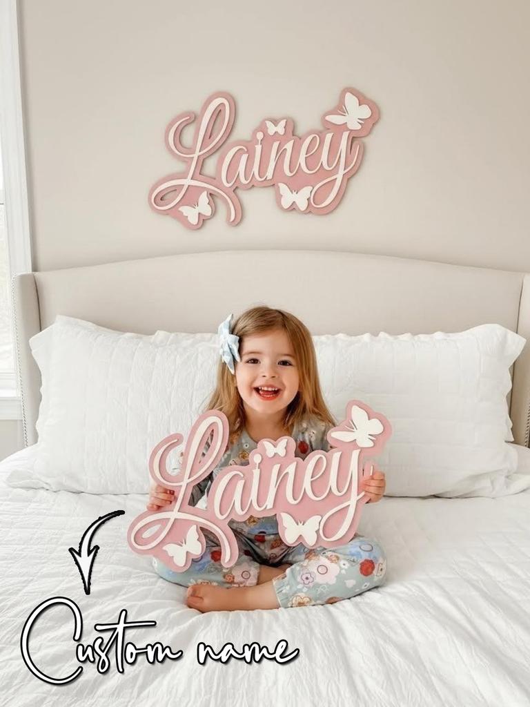 Custom Name Butterfly Wooden Name Sign 3D Layered Wall Hanging Plaque Baby Nursery Bedroom Decor Newborn Shower Birthday Gift