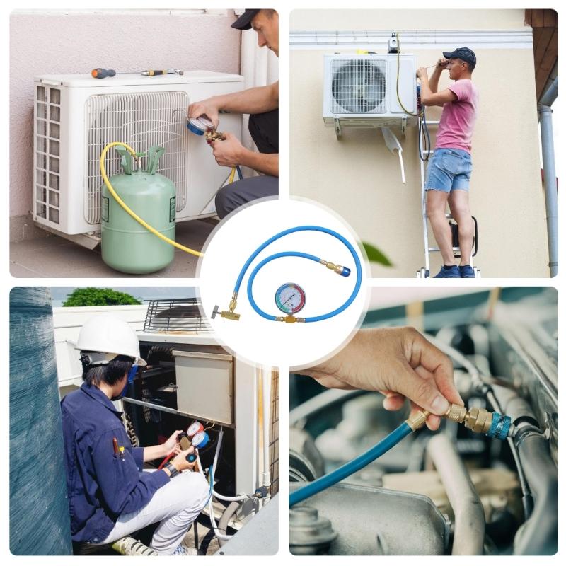 R134a Air Conditioning Recharge Hose Set With Accurate Pressure Gauge Charge Hose For Efficient Cooling