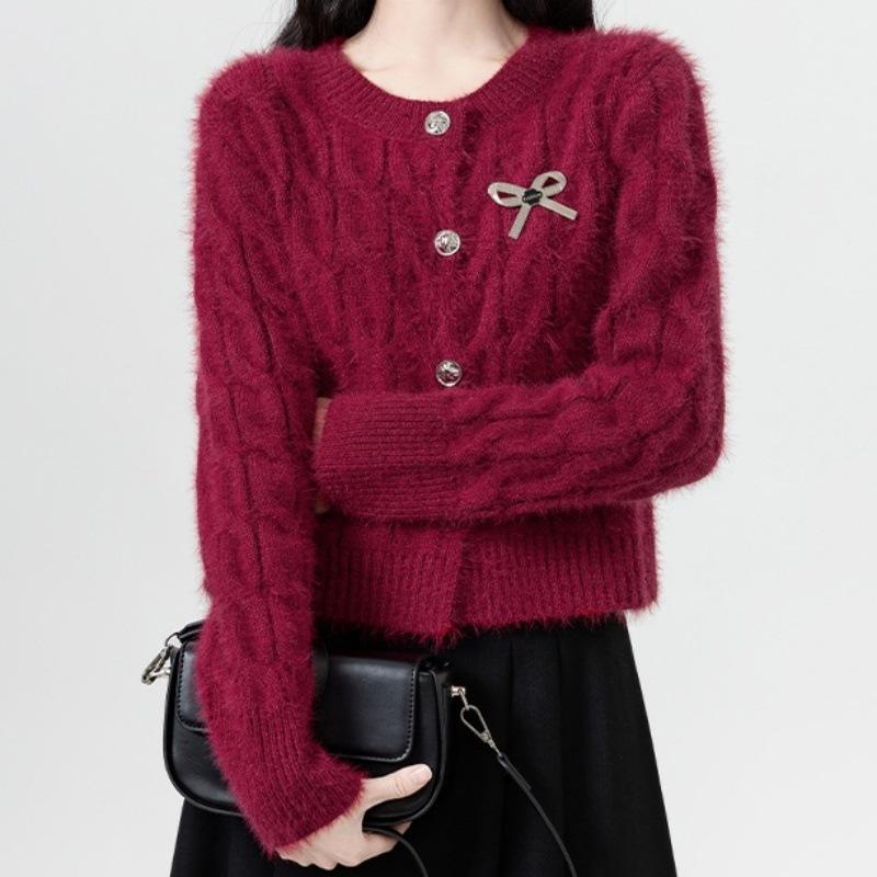 

Свитер из искусственной норки женский осенний топ новый нежный ветер круглый вырез коса женский вязаный кардиган куртка one size fits all красный