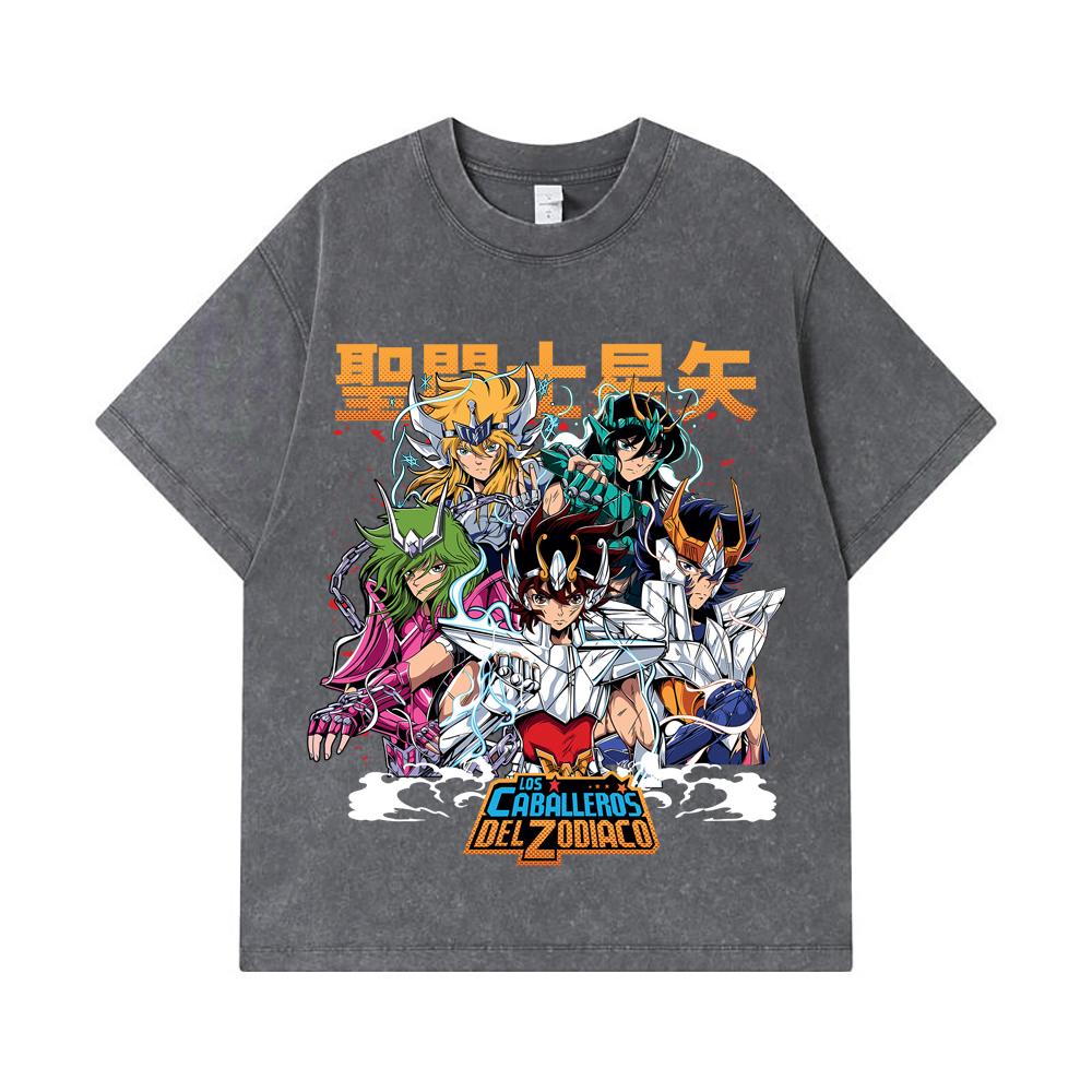 275 GSM Washed T-shirts 100% Cotton Saint Seiya V1 Print Unisex Heavy Cotton T Shirt
