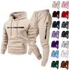 Set Hanorac pentru Bărbați Casual Culoare Solidă cu Imprimeu Litere, Set Două Piese Hanorac cu Glugă și Șnur din Fleece pentru Bărbați și Pantaloni de Trening