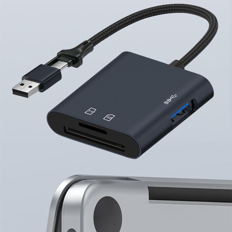Fast Speed USB3.0 Card Reader with Double USB A and USB C Plugs for TF Cards Aluminum Housing No Driver Required
