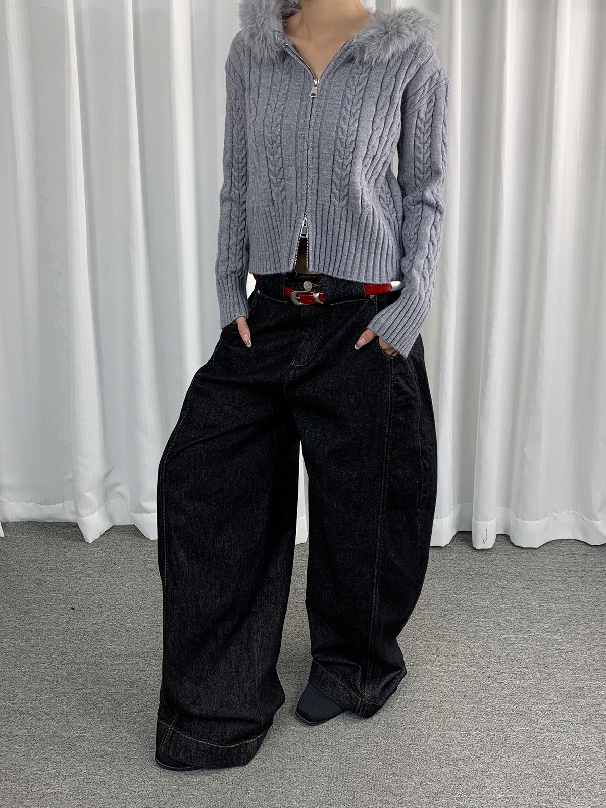 3L American Retro Curved Leg Denim Jeans for Women - Slimming, Versatile, Loose Fit Long Pants 0220 Large (L)