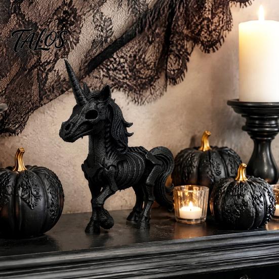 Detailed Skeleton Animal Figurine 3D Printed Horse Ornament, Fantasy Horns Bone Statue, Creative Dark Atmosphere Party Decor PLA Crafts for Halloween