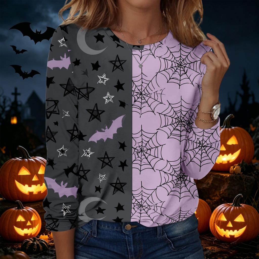 Women's Fashion Casual Long Sleeve Halloween Print Pullover Sweatshirt Crew Neck Top Comfortable Fit Seasonal Style
