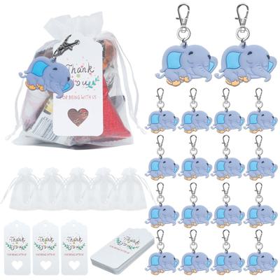 30-teiliges Set mit niedlichen Elefanten-Schlüsselanhängern und Papieranhängern als Dankeschön-Geschenk für die Babyparty-Geburtstagsfeier