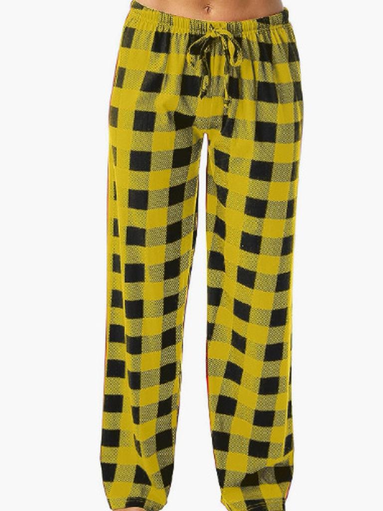 Women's Spring/Autumn Tie-Waist Plaid Printed Pants Casual Trousers Loungewear Pants