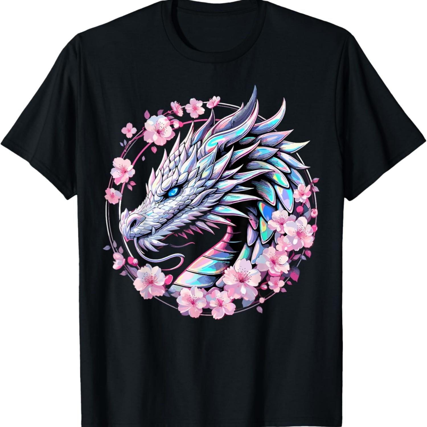 Dragon Cherry Blossom Fantasy Art T-Shirt S чёрный