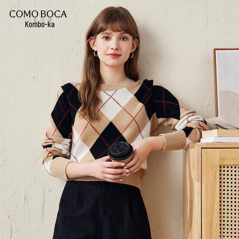 

Women s Diamond Intarsia Round Neck Thickened Wool Sweater 2XL