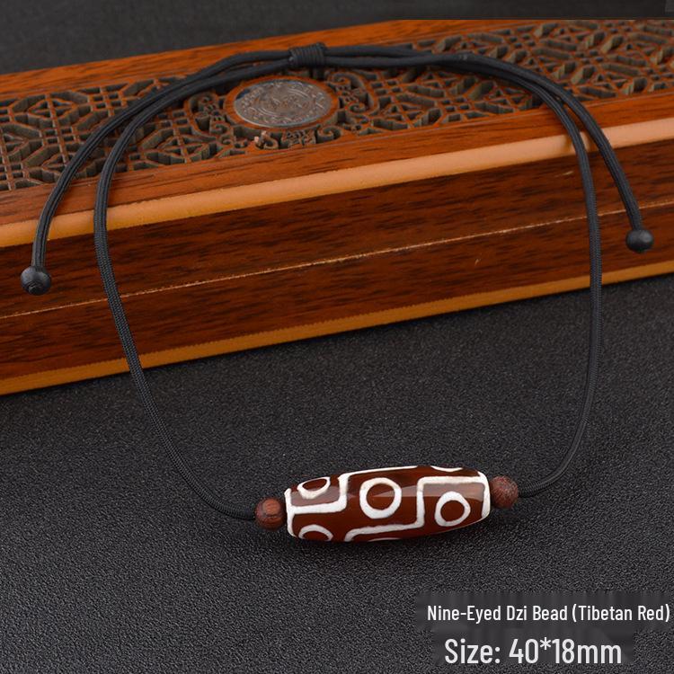 Retro Nine-Eyed Dzi Agate Necklace, Ethnic Pendant for Men and Women, Sweater Chain Accessory