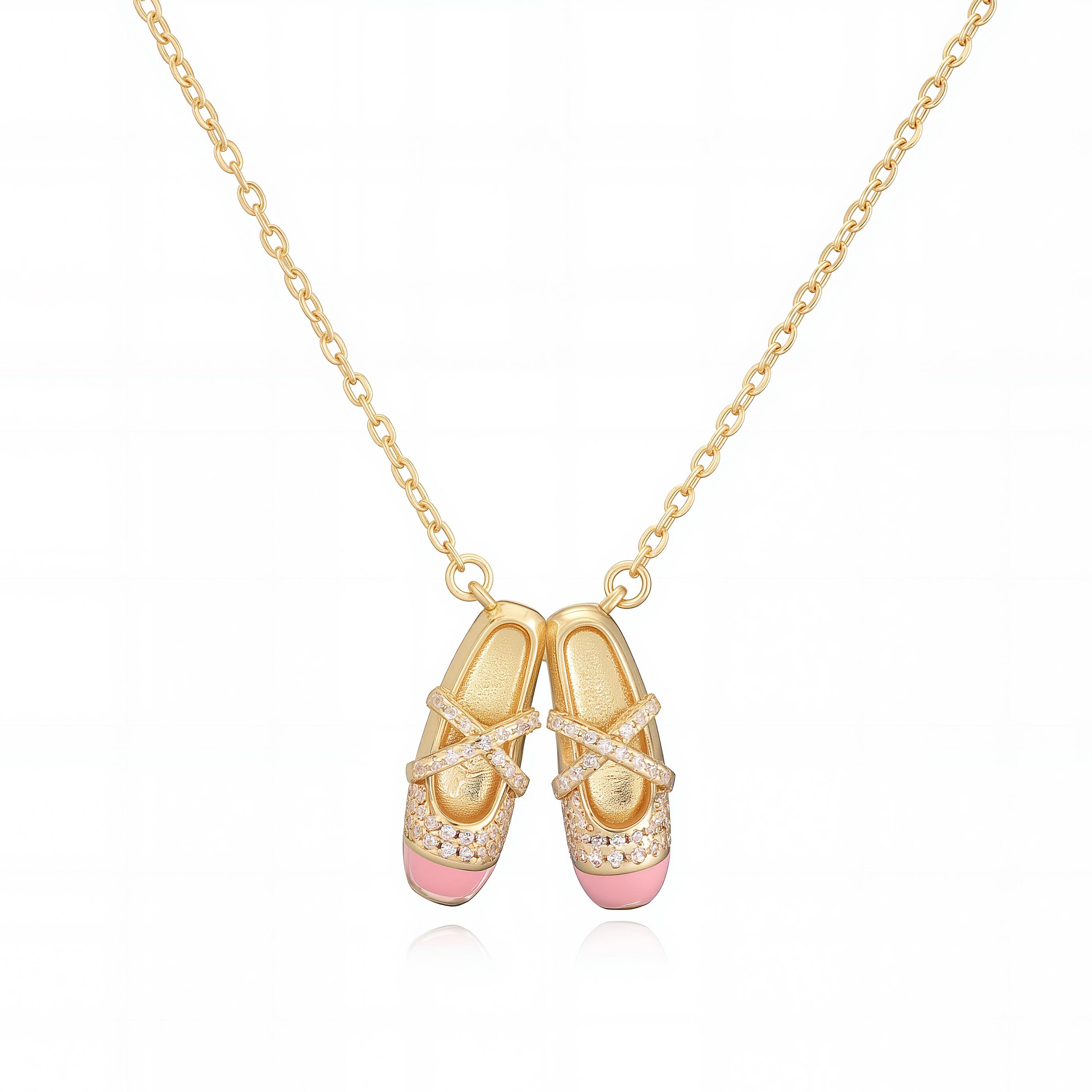 HECHENG 18K Golden-Plated Sweet and Romantic Ballet Shoe Pendant Necklace Exquisite Brass Chain Jewellery Women s Party Gift Other розовый