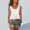 Top da donna senza maniche con bottoni decorativi, colore unito, con tasche, scollo a V, casual, mimetico militare, canottiera da donna, abbigliamento da donna