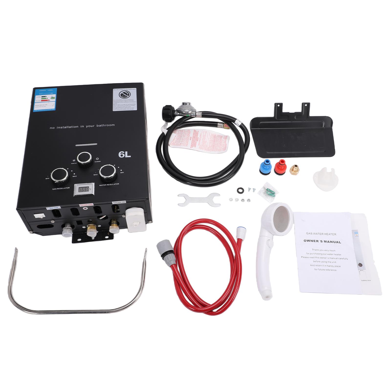 

1.58 GPM 6L Portable Tankless Water Heater, 40946 BTU Outdoor Water Heater with Digital Display, Battery Powered Shower