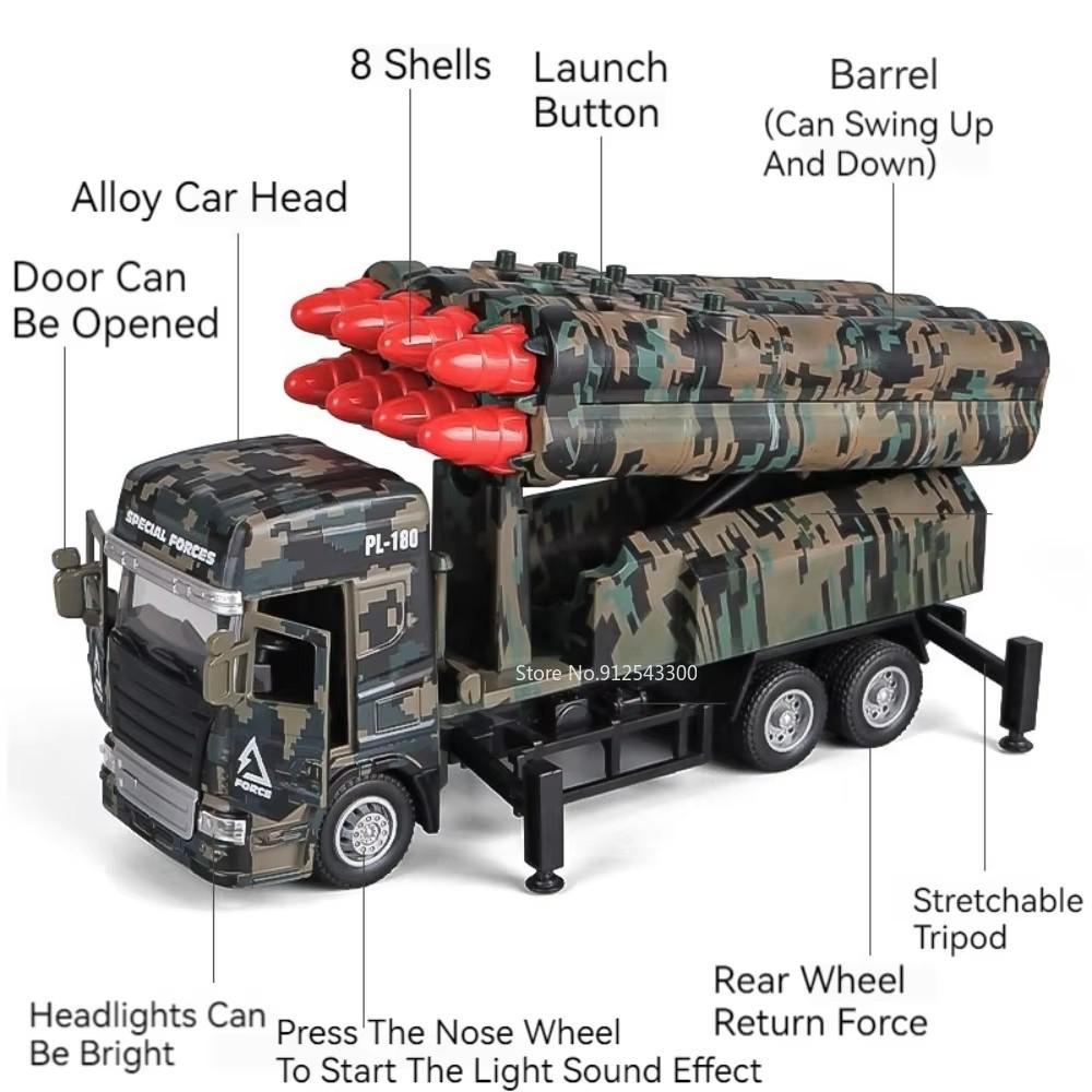 1:32 Missile Rocket Launcher Model Car Toy Alloy Body Rubber Tires Doors Opened Military Miniature Models Ornaments Kids Gifts