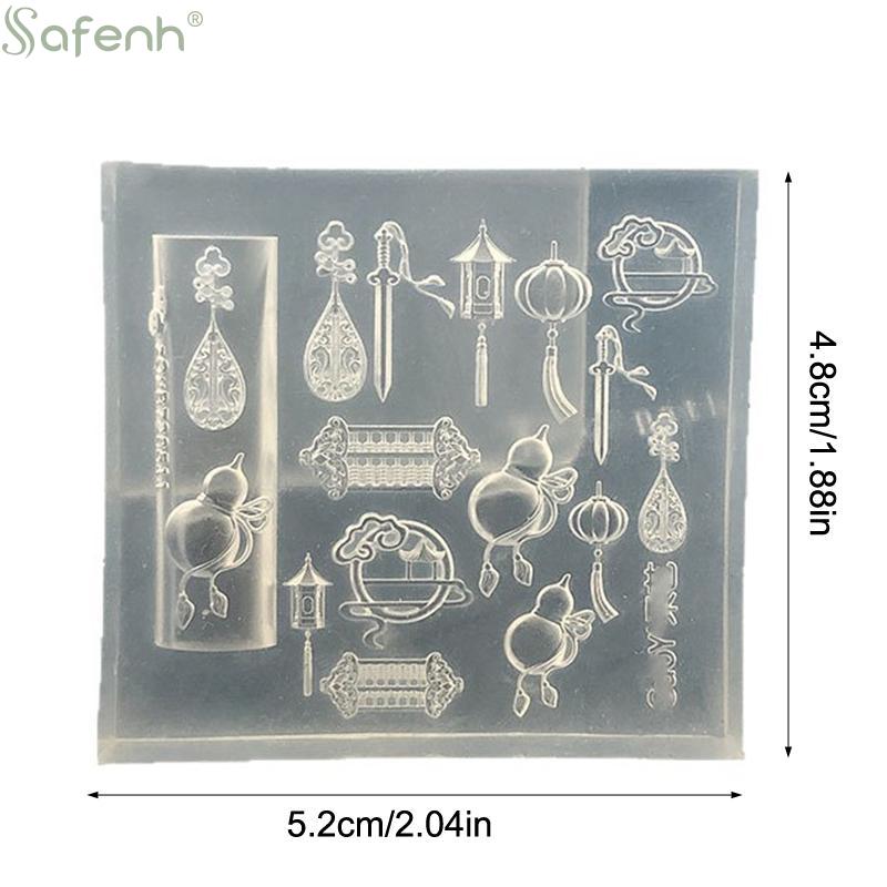 1Pcs Silicone Nail Art Mold Chinese Style Fan Pipa Lantern Gourd Pattern Relief 3D Transparent Nail Template DIY Manicure Decor