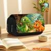 Red Flame Dinosaur Buddy Printed Double-Layer Flip-Top Black Pencil Case - Back-To-School Essential Pencil Box, Daily Multifunctional Makeup Bag, Larg