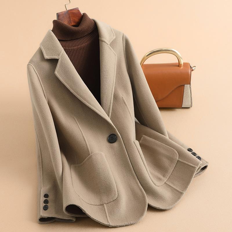 Autumn New Double-sided Wool Short Small Suit Coat Slim-fitting High-end Small Woolen Coat Women
