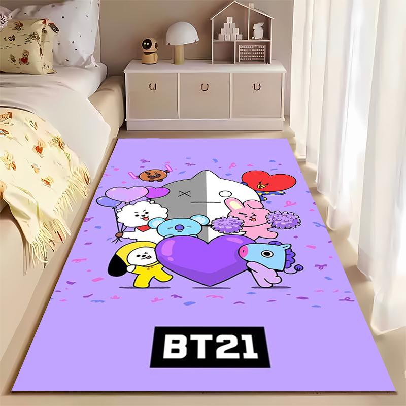 BT21 Cartoon Characters Carpet with Cute Purple Design for Living Room Suitable for Use As an Anti-slip for Living Room Bedroom Sofas