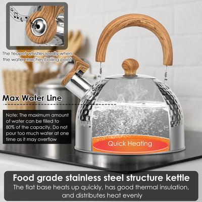 2L Stainless Steel Tea Kettle Rustproof Whistling Tea Kettle Food Grade Stove Top Tea Kettles for Home Kitchen Outdoor Picnic
