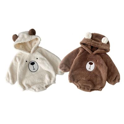 Kids Clothes Cute Bear Baby Romper Autumn Winter Plus Velvet Hooded Crawl Soft Warm Tops Toddler Clothing