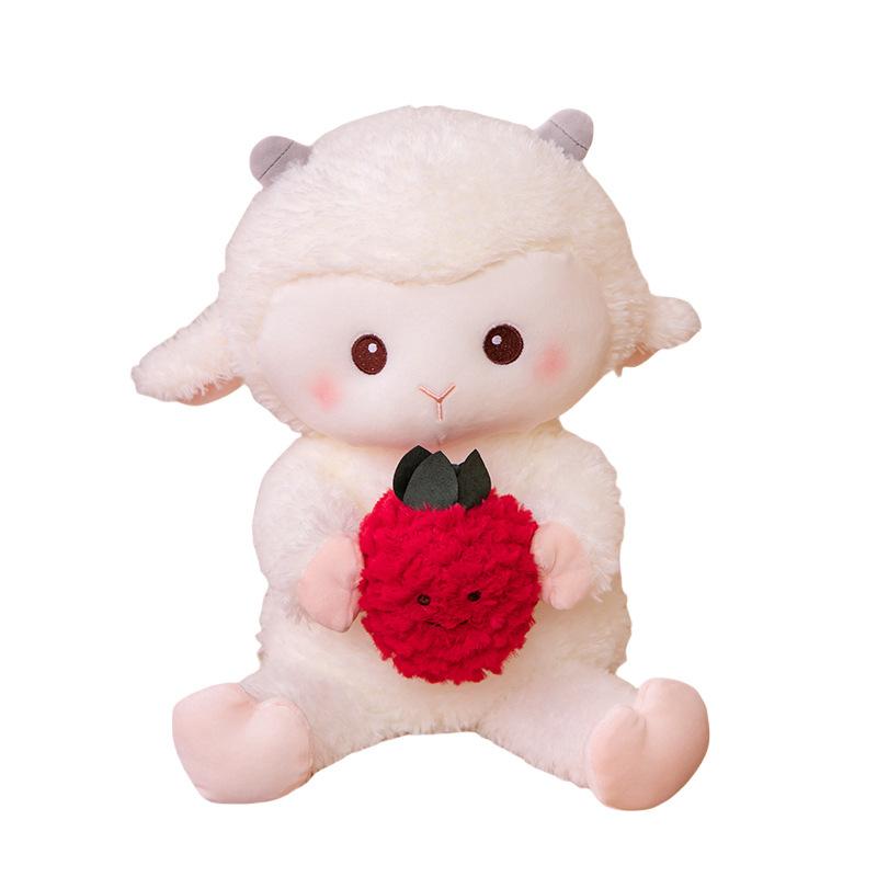 Strawberry Lamb Doll Holding Strawberry Plush Toy Lamb Doll Girls Accompany Soothing Doll