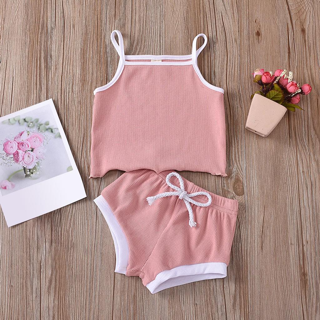 Newborn Baby Sleeveless Solid Color Cotton Tank Vest Top+Shorts Clothes Set