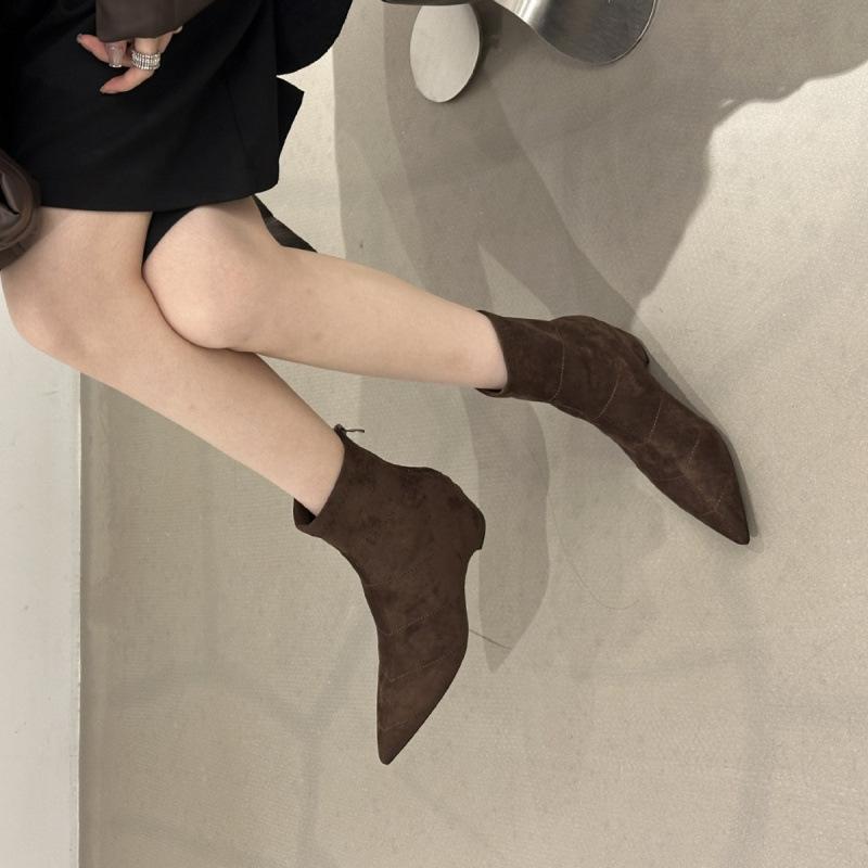 Mode Retro Leopardenmuster Kurze Stiefel Damenstiefel Herbst und Winter Neu Französische Dünne und Nackte Stiefel Dicker Absatz Kurze Stiefel Damenstiefel