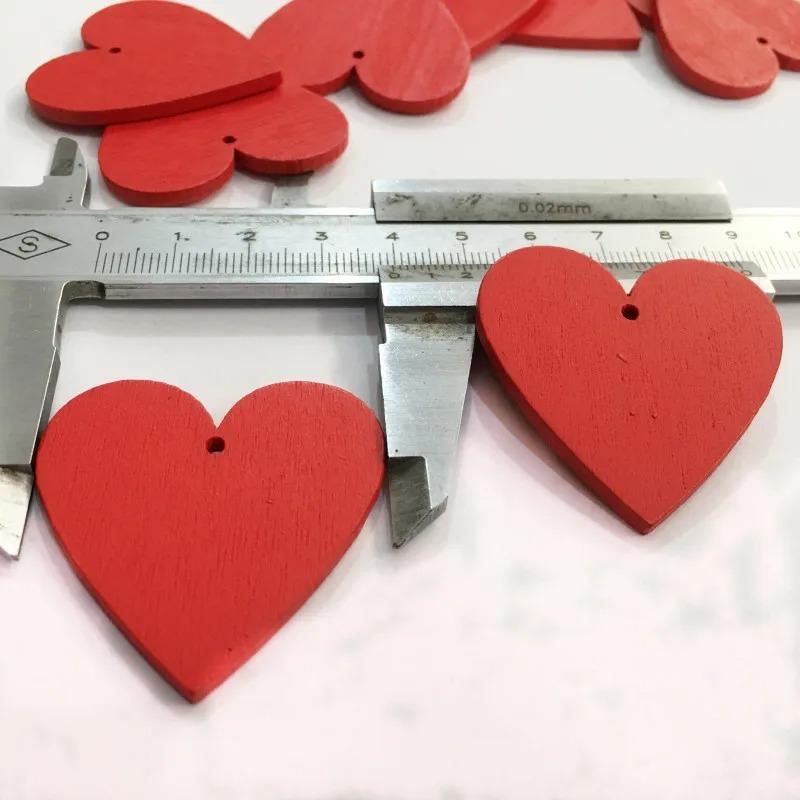 20pcs Craft Scrapbooking Wedding Diy Decor Red Love Heart Shape Wood Slice Pieces with Hole for DIY