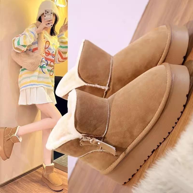 Thick-soled snow boots women's 2025 new winter plush fur integrated thickened Northeast cotton shoes fluffy shoes one pedal