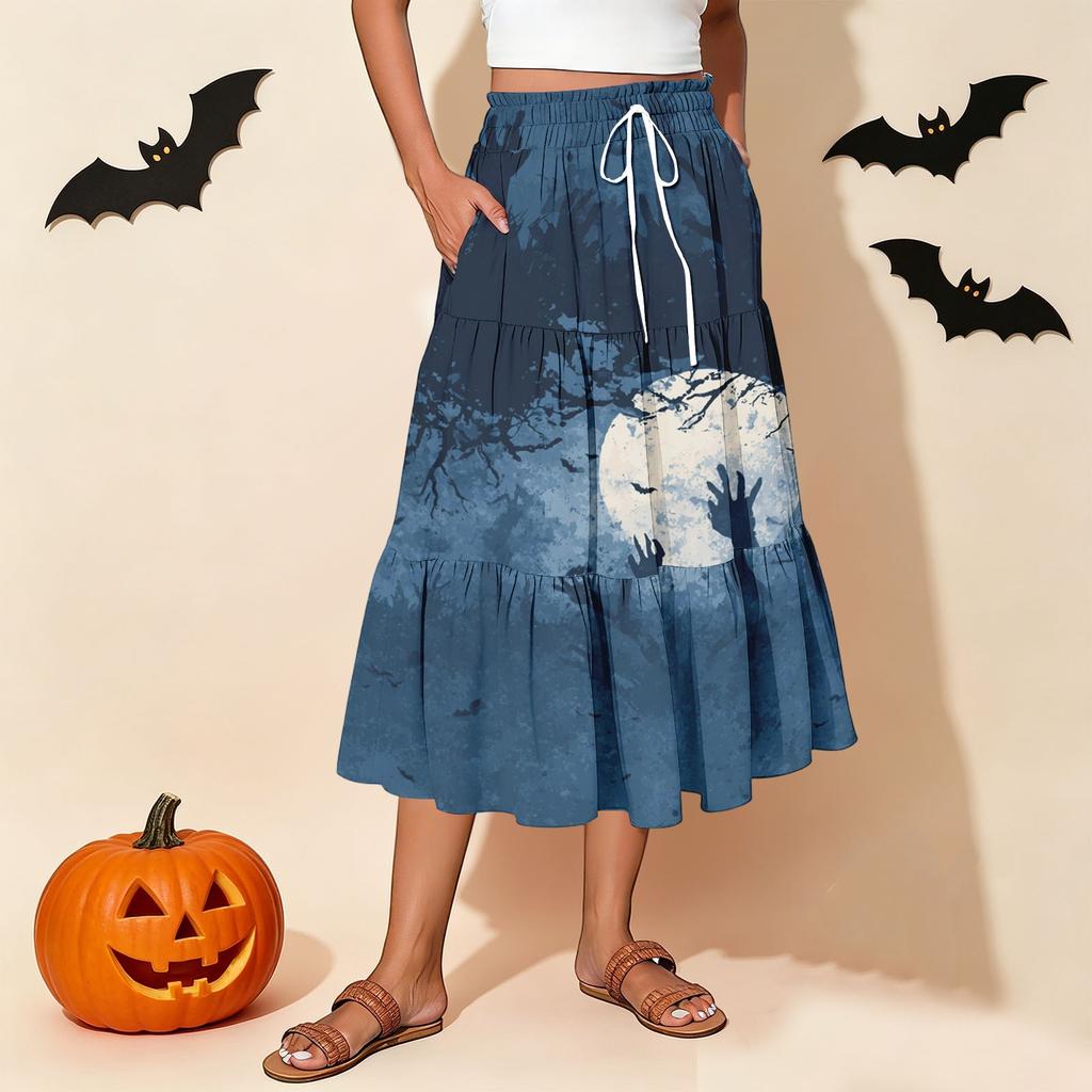 Women's Floral Print Skirt with Elastic Waist and Drawstring Casual Vacation